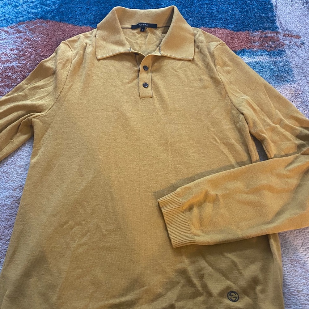 Gucci mustard yellow men’s polo sweater